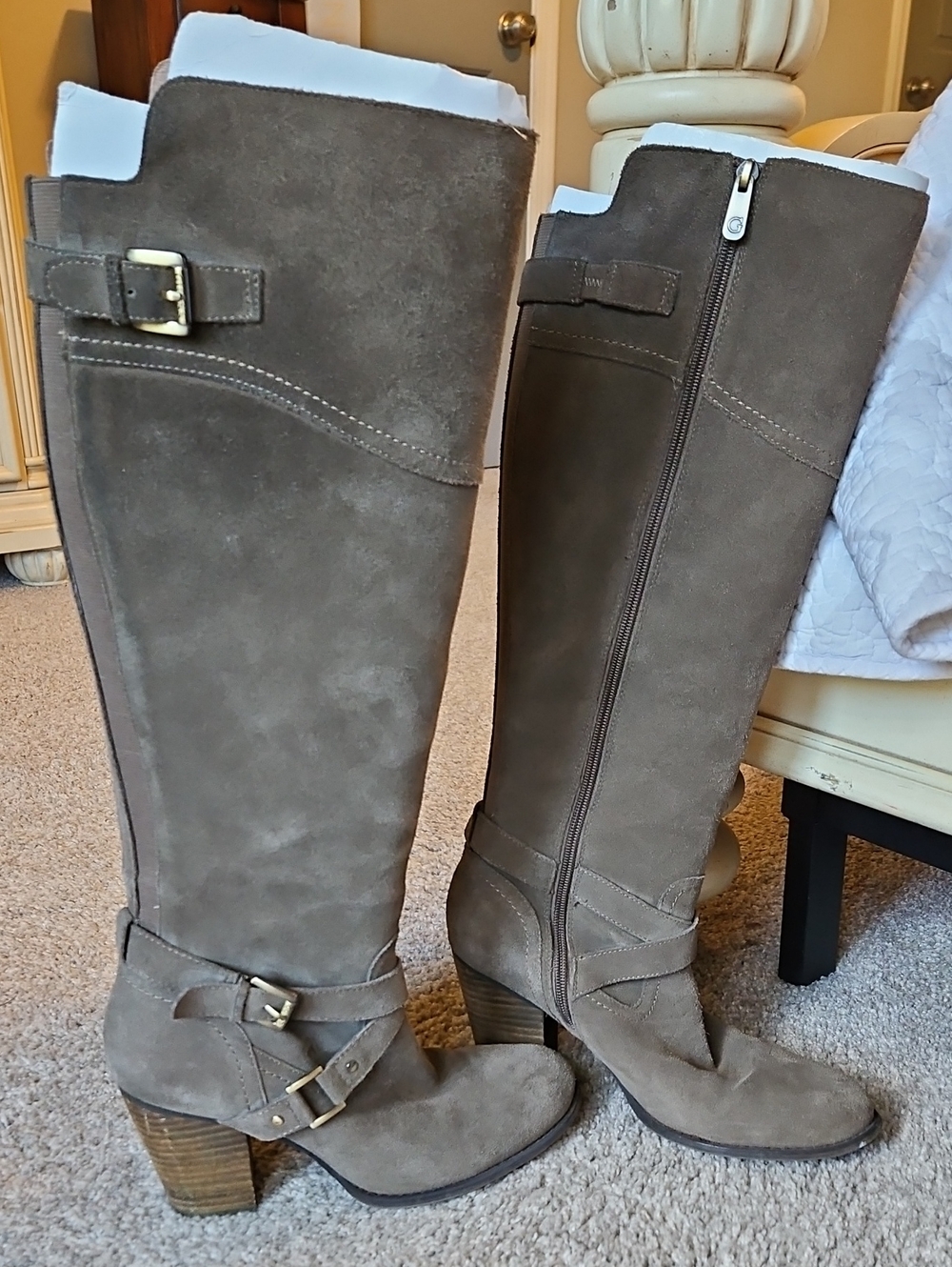 Guess Tall Suede Riding Boots in Olive Taupe | Women's 9.5